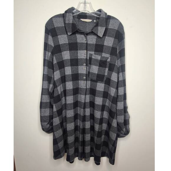 Soft Surroundings black grey buffalo plaid button down pullover dress - medium - Picture 1 of 6